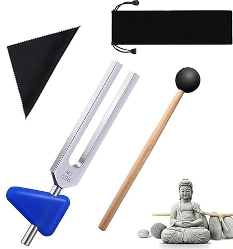 Bysameyee Stimmgabel 128 Hz, Medizinische nichtmagnetische Stimmgabel aus Aluminiumlegierung C-128 zur Heilung mit Taylor Percussion Hammer Mallet (528Hz)