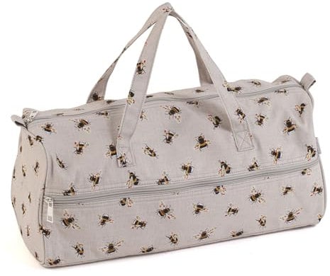Hobby Gift Knitting Bag - Large Yarn Holder Wool Storage Bag - Zipper Compartment for Up to 40cm Knitting Needles, Crochet Hooks and Accessories - 16.5 x 45 x 19.5cm - Bees