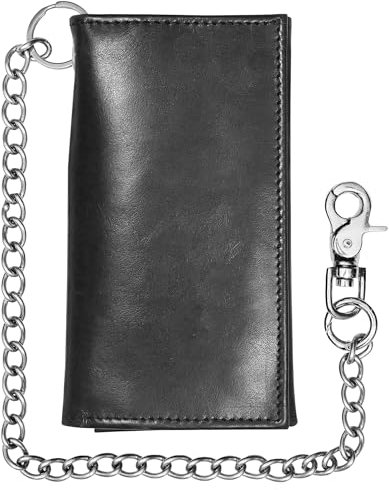 RAW HYD Lange Geldbörse aus Leder für Herren | Faltbarer Scheckbucheinband & tolles Geschenk für Männer, Schwarze Kette, Geldbörse, 3.6 x 6.7, Trifold Wallet
