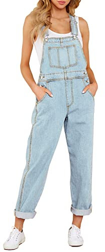 Roskiky Salopette da Donna Tuta Donna Intera Tuta Jeans Donna Salopette Casual Stretch Denim Donna Jeans Tuta Con Tasche, Azzurro, Xxl Tuta Intera Donna