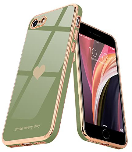 Teageo Kompatibel mit iPhone 7 iPhone 8 iPhone SE2020/2022 Hülle, Süße Herz Handyhülle Luxuriös Galvanisierte Weich TPU Kameraschutz Kratzfest Schutzhülle für iPhone 7/8/SE2020/2022, Lichtgrün