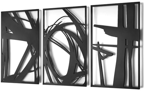 Pinetree Art Schwarze abstrakte Metall-Wandkunst, 3D-Schattenlinie, minimalistische Dekoration, Wandskulpturen, hängende Frauen, Heimraumdekoration, 3er-Set (Abstrakt-Schwarz)