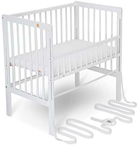 FabiMax Baby Beistellbett für Boxspringbett, TÜV geprüft 2022, Buche massiv weiß, inkl. Matratze Classic
