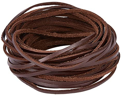 GORGECRAFT 11Yds 3mm Flat Genuine Leather Cord String Natural Leather Craft Lace Strips Full Grain Cowhide Braiding String Roll for Jewelry Making DIY Braided Bracelets Belts Keychains(Coconut Brown)