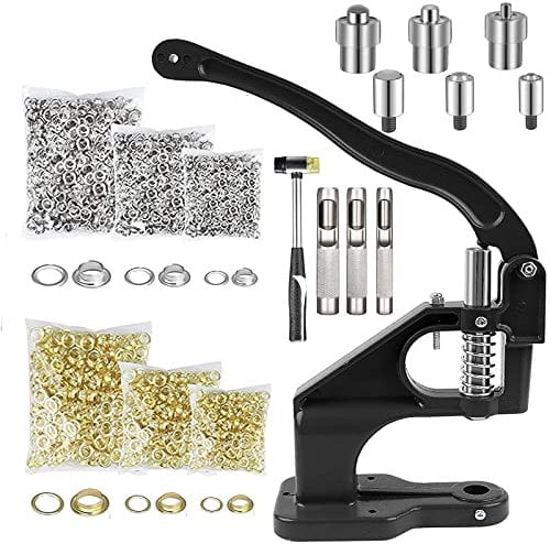 Macchina Occhiello Pressatrice, Macchina a Pinza Occhiello per Cucire Professionale con Occhielli per Bache, con 3 Stampi 3000 Occhielli (6 mm 10 mm 12 mm) per Cinture Tende Borse Pelle Banner Poster