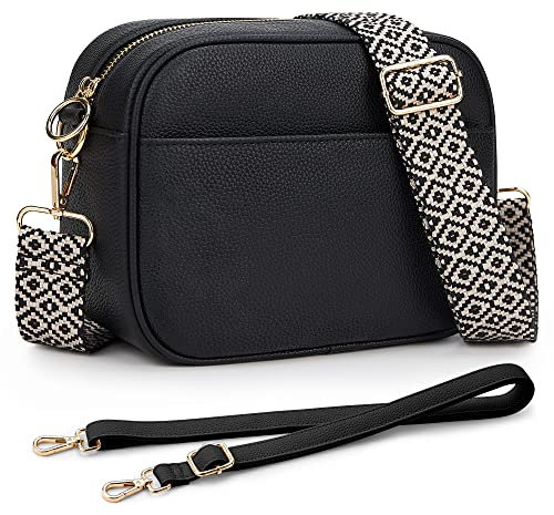 KALIDI Damen Umhängetasche, stylisch Veganem Leder Breiter Gurt Crossbody Schultertasch mit 2 abnehmbarem Schultergurt für tägliches Arbeiten, Einkaufen, Verabredungen, Reisen