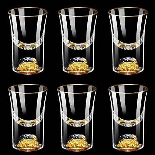 BPFY 6 Pack 20ml (0.67 oz) Shot Glasses, Crystal Shot Glass Set Decorated with 24K Gold Flakes, Glass Shot Cups for Whiskey, Tequila, Vodka, Mini Shot Glass Perfect for Party, Bar, Club
