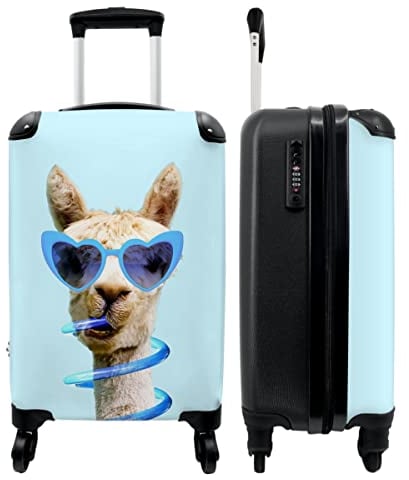 NoBoringSuitcases.com® Koffer Junge Handgepäck Hartschalenkoffer Klein Kinder - Geschenke - Lama - Sonnenbrille - Blau - Tier - 55x35x20cm