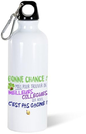 Gourde 500ml Collègue Bouteille d’Eau Aluminium Réutilisable Ecologique avec Mousqueton. Idée Cadeau Original Humour Homme Femme Retraite Mutation Pot Départ Sport Voyage Bureau Anniversaire Noël