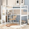 Kinderbett Hochbett 140 X 200 cm, Bettgestell mit Stauraum, komplett aus Kiefer, mit 4 Ablagefächern und Einer Schreibtischplatte (Weiß)