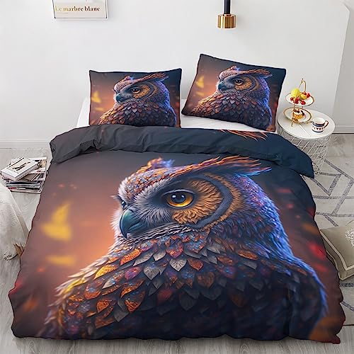 GEDAEUBA Eule Bettwäsche 155x220 Sommer - Eulenmotiv Bettbezug 155x220 3 teilig, Wendebettwäsche und Kissenbezug 80x80, Weiche & Atmungsaktive Mikrofaser Bettwäsche-Sets mit Reißverschluss
