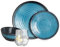 Vaisselle de camping en mélamine pour 4 personnes Bleu pierre + 4 verres Milano