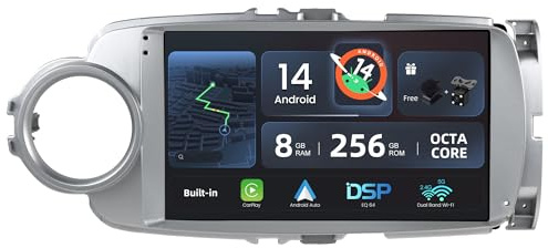 BXLIYER - [8G+256G,8-Core] - Android 14 IPS Autoradio pour Toyota Yaris/GRMN (2011-2018) - sans Fil Carplay + Android Auto - LED Caméra + MIC - 2 Din 9 Pouce - Dab Volant 360-Camera Fast-Boot WiFi