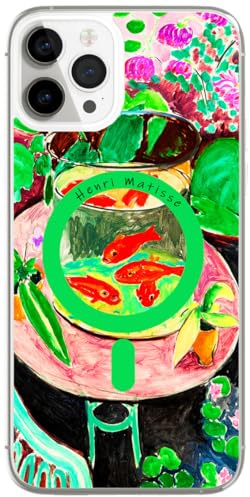 Berkin Arts Compatible with iPhone 12 Pro Max Case Clear Transparent Cover [Compatible with Magsafe], Koi Fish Water Lily Botanical (Goldfish by Matisse)