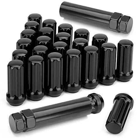 ISTOVO M14X1.5 Radmuttern, 24 Stück 14Mmx1.5 7 Spline Drive Ahle Cone Lug Nuts 2 Langen Schwarz mit 2 Steckschlüssel