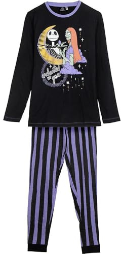 Pigiama invernale da incubo prima di Natale - viola e nero - taglia M - pigiama lungo realizzato in cotone da 220 gsm 100% - stampa Jack e Sally - prodotto originale progettato in Spagna, Viola e