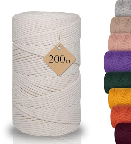 AMPARA – Weiches Makramee Garn 3mm x 200m - 100% Recycelt | umweltschonend & hochwertig - Makrameegarn für DIY Kunst (natur)