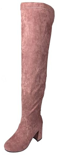 Lroey Reoly Stivali da Donna con Tacco Alto Sopra Il Ginocchio, Stivali da Vestito Punta Rotonda Tacco Alto Stivali Alti Zip, O4842Mg Rosa Numero 43 EU