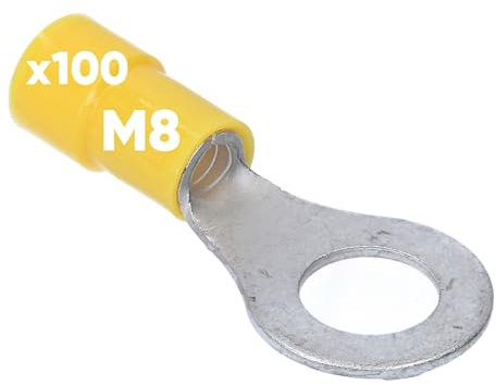 Kalitec RKSGM8 - 100 capicorda ad anello 4-6 mm², parzialmente isolato, M8, giallo, rame, colletto, PVC, per il collegamento di cavi o fili, capicorda I connettori per cavi proteggono i collegamenti