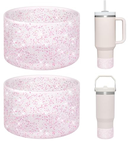 WUQID 2 Pack Bling Silicone Boot Compatible with Stanley Tumbler 20-40oz & Hydro Flask Water Bottle 12-24oz and More Bottles/Tumblers Bottom Width of 2.83-2.95in,Glitter Reduces Dents Sleeve Cover