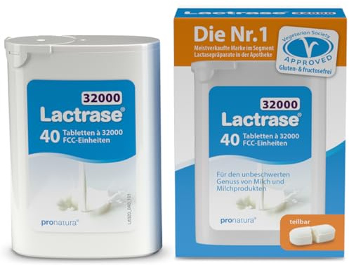 Pro Natura Lactrase 32000 – 40 Lactase Tabletten bei Lactose-Intoleranz, für den unbeschwerten Genuss von Milch und Milchprodukten