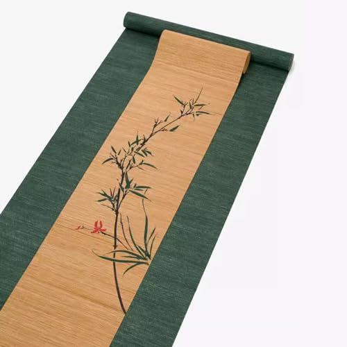 GTPBAO Tischläufer Grüne und Teefarbene Bambus-Western-Tischsets, Teematten Im Japanischen Stil für Wohnzimmer Bauernhaus Teehaus Bankett, Breite 40cm (Size : 20x150cm+40x150cm)