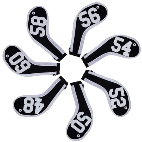 Andux 7Pack Golf Wedge Irons Club Head Covers Degree NO. on both Sides Long Neck with Zipper Black/white