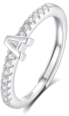 INFUSEU Ring Mit Buchstaben, 925 Sterling Silber Verstellbare A Ringe Großbuchstaben Initiale Alphabet Schmuck Personalisierter Geburtstag Brautjungfern Geschenke für Frauen Mädchen Damen