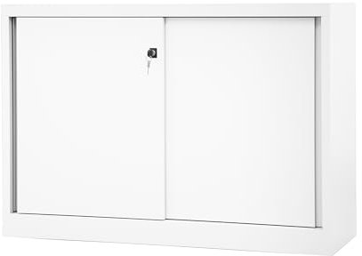 BISLEY ECO Schiebetürenschrank aus Metall abschließbar 2 OH in verkehrsweiß Aktenschrank Werkzeugschrank Schrank mit Schiebetüren
