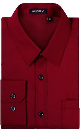 HISDERN Mens Dress Shirts Formal Long Sleeve Shirt Regular Fit Shirts Casual Shirt Red L