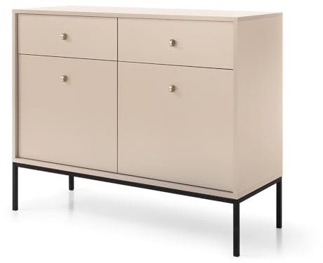Kommode Sideboard 104cm in beige, Fußgestell goldfarben, Griffe goldfarben