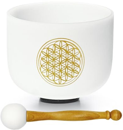 TRAYAYA Sound Healing Bowl 528hz Flower of Life Root Chakra Crystal Singing Bowl 8 Inch