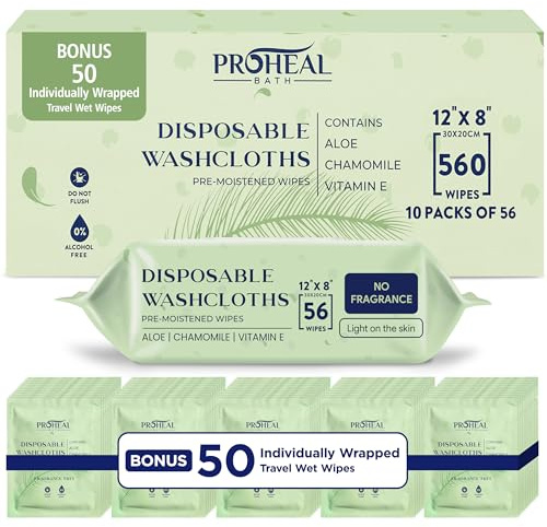 X Large Wet Wipes for Adults - Case of 10 Packs of 56 [560 Count] Disposable Incontinence Wipes, 12 x 8 Body Wipes for Elderly – Bonus 50 Individually Wrapped Shower Wipes