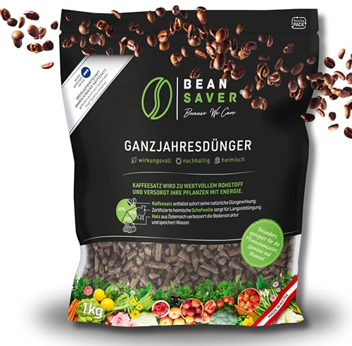 BeanSaver® Dünger aus Kaffeesatz [ganzjährig] natürlicher Langzeitdünger mit Schafwolle | organische Düngepellets für alle Pflanzen, Gemüse, Obst, Blumen, Bäume, Zimmerpflanzen (1kg)
