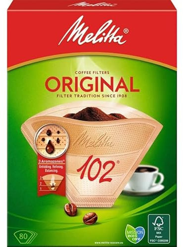 Melitta Filtre à Café 102 Brun FSC - Pack de 80 - Qualité supérieure pour des cafés délicieux - Boissons chaudes de qualité premium - Café filtre de la marque reconnue Mel - Le Lot De 4