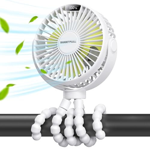 NIUAWASA Mini ventilador USB recargable – 6000 mAh silencioso ventilador escritorio 12H + portátil con trípode flexible 360 ° ajustable para la casa de camping cochecito oficina (blanco)