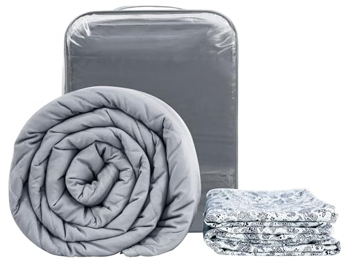 Winthome Gewichtsdecke mit Bettbezug 130x190cm 6kg, Weighted Blanket Lauschig, Anti Stress Therapiedecke, Schwere Decke zum Tiefen Schlafen und Bessere Erholung,Heavy Blanket Erwachsene(Weißes Muster)