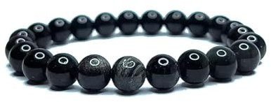 Felicidade Bracelet en Obsidienne oeil céleste Pierres Naturelles Perles de 8mm Pierres Fines et Précieuses Bracelet Unisexe Bijoux Minéraux Cadeau de Protection Anniversaire pour Femme et Homme