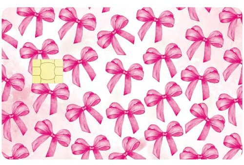CREATCABIN Rosa Kreditkarten Skins Mit Schleife Debitkarten Skin Aufkleber Blasenfrei Schmal Personalisierter Schutz Für Bankkarten PVC Wasserdicht Für Transport Schlüssel Geschenkkarte 18.6x13.7cm
