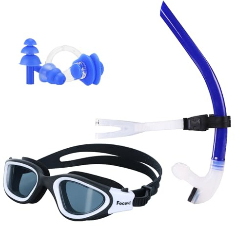 Focevi Frontale Boccaglio da per il Nuoto,Attrezzatura per Nuotatori Adulto | l'allenamento con lo Snorkeling in Piscina , Snorkel con Montaggio Centrale, Valvola di Spurgo
