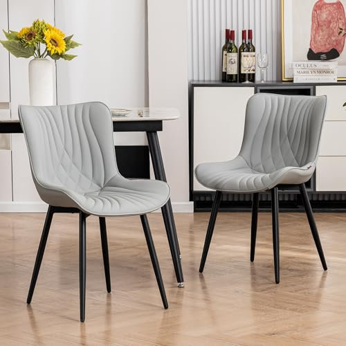 YOUTASTE Esszimmerstühle 2er Set, Esszimmerstühle Kunstleder, Küchenstühle mit Rückenlehne, Bequemer Polsterstuhl für Esszimmer, Küche, Wohnzimmer, Grau
