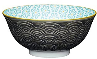 Ramen-Bowl, Schale, Dessert-Schale, Salat-Schüssel 15,7 cm, bunt glasiert - Ceramik Stoneware Bowl, Müsli-Schale, Schüssel | Dekorative Suppen-Schüssel (KCBOWL36 grau-türkis)