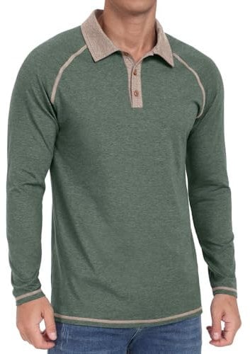 Sailwind Polo Shirts for Men Cotton Long Sleeve Tops Fashion Casual Raglan Golf Shirts (VG Green, M)