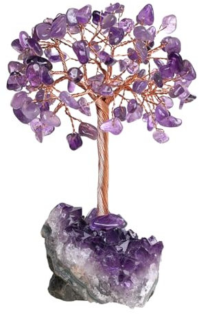 mookaitedecor Amethyst Crystal Tree with Crystal Cluster Base Small Crystal Bonsai Tree Healing Crystal Gift, Amethyst Tree of Life Good Luck Crystal Money Tree Feng Shui Ornament Purple Room Decor