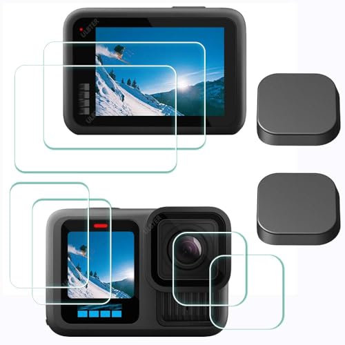 ULBTER Protection d'écran pour GoPro Hero 13 Hero13 Noir + protecteur d'objectif + capuchon d'objectif [Lot de 6 + 2], verre trempé dureté 9H, anti-rayures, anti-bulles