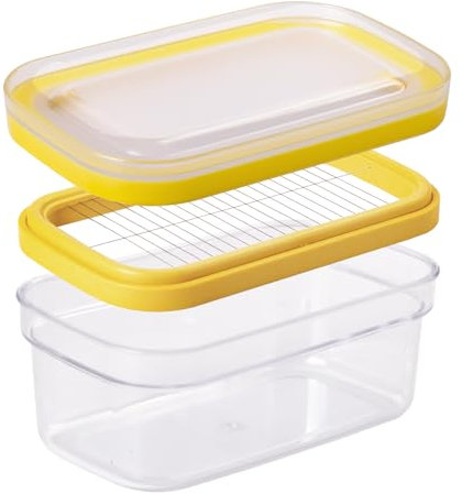 Plastic Butter Dish with Lid Butter Cutter, EASYLOCK Butter Container for 280g, Divide into 40 Equal Portions, Insulated Cheese Storage (Yellow)