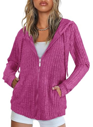 Flikity Hooded Cardigan Women, Zip up Women's Hoodies Ladies Tunic Tops Jackets for Women UK Women's Cardigans Size 12-14 Autumn Clothes Winter Tops M Rose Pink