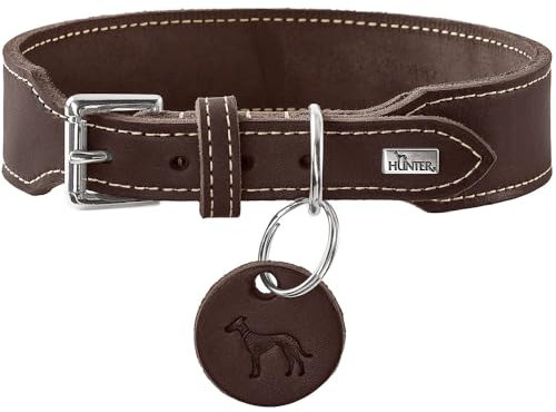 HUNTER Halsband Aalborg EXTRABREIT Farbe Dunkelbraun, extra breit, weiches Softleder, mit eleganter Kontrastnaht, Made in Germany, Größe 35