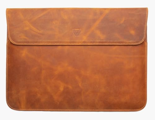 Wachikopa Lederhülle für MacBook Pro 16 – Handgefertigte Laptop Tasche mit Mikrofaser Innenfutter, Kartenfach & Doppeltem Stauraum, Patina Effekt (Camel)