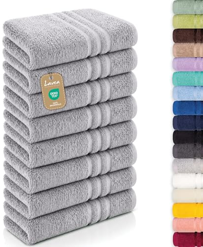 Lavea® 8er Set Handtücher 50x100 cm - Silber | Elena Frottiererie, 100% Baumwolle, Saugstark & Weich, Handtücher Set, Waschbar, Gäste Handtücher, Frottierhandtuch